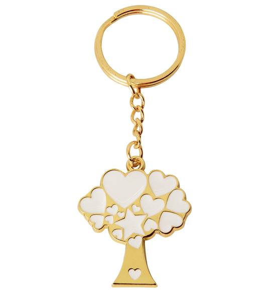 Bomboniera portachiavi albero della vita in metallo oro e smalto bianco 2025
